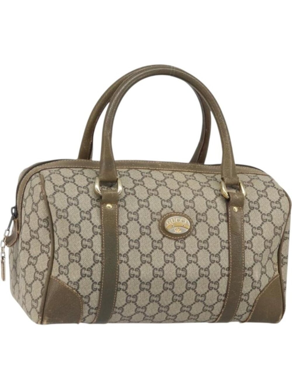GUCCI GG Plus Supreme Boston Bag PVC Beige Gold